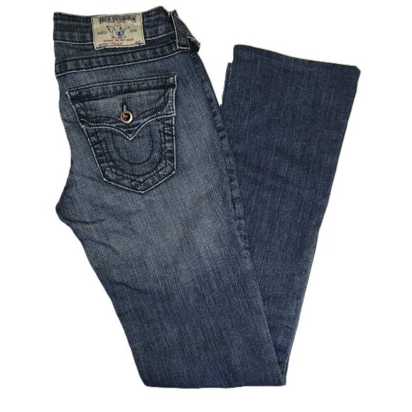 True Religion Denim - True Religion Voyager Jeans Straight Legs Pockets W/ Flap Crystal Button Size 27